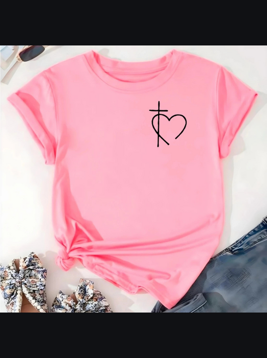 T-shirt Blusa Linda Coração Cruz Fé Camiseta Feminina Camisa