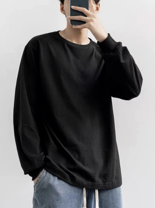 Camiseta Lisa Básica Manga Longa 100% Algodão Mlaha Premium Masculina Fio 30,1 Panteada Premium Gola Redonda