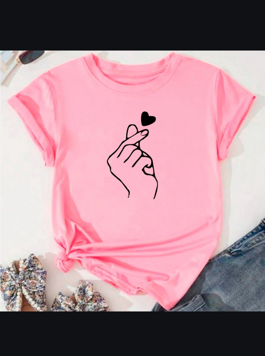 Blusa T-shirt Linda Estalos Coração Fofo Camiseta Feminina Camisa