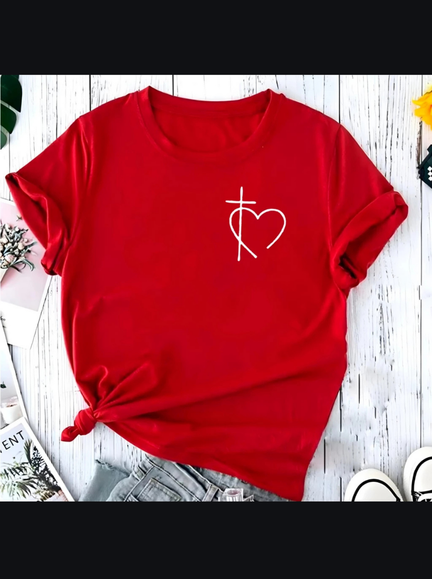 T-shirt Blusa Linda Coração Cruz Fé Camiseta Feminina Camisa