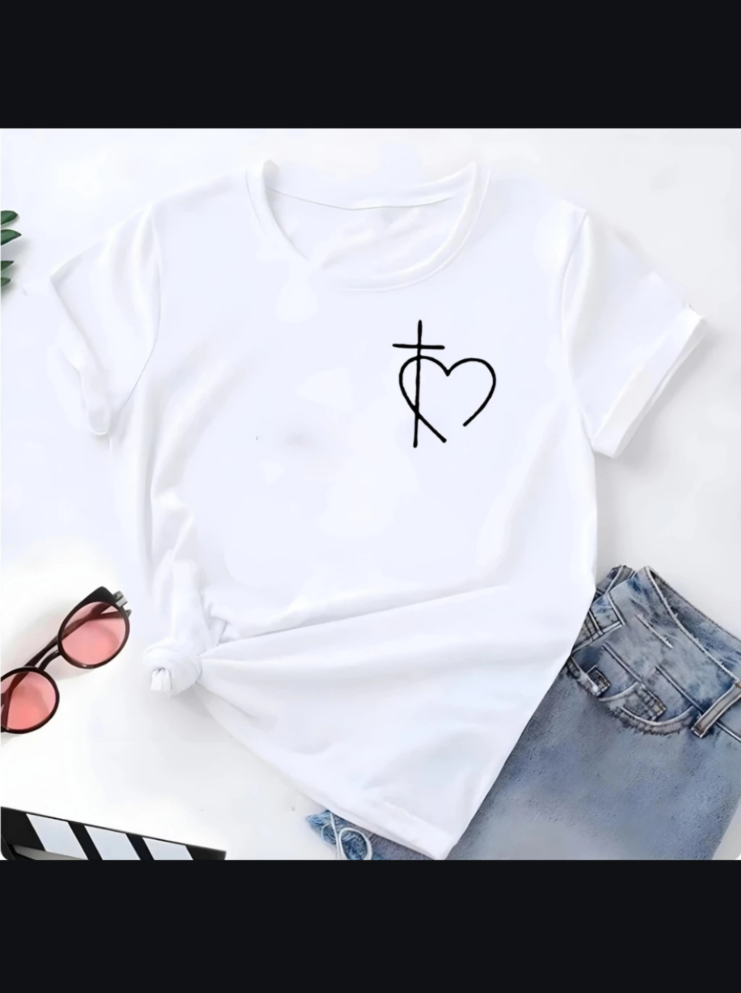 T-shirt Blusa Linda Coração Cruz Fé Camiseta Feminina Camisa
