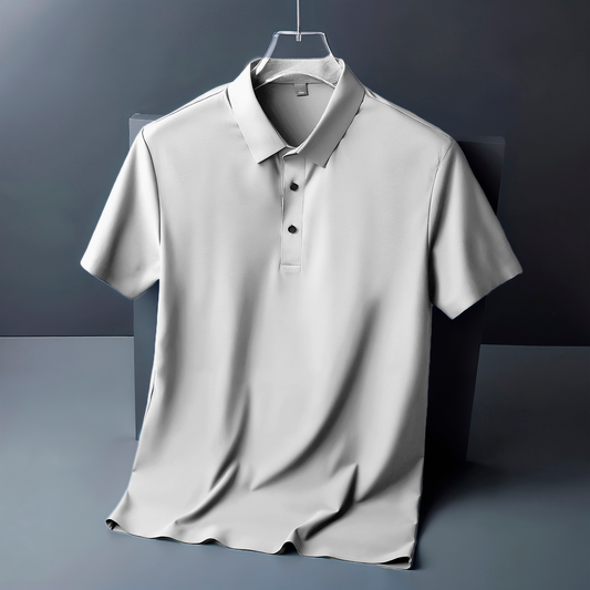Camisa De Seda Para Homens De Negócios Leve Manga Curta Não-Iron High-End Casual POLO Sem Costura