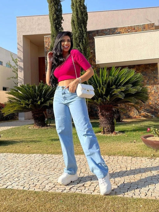 Calça Wide Leg CARGO Jeans Feminina Cintura Alta pantalona