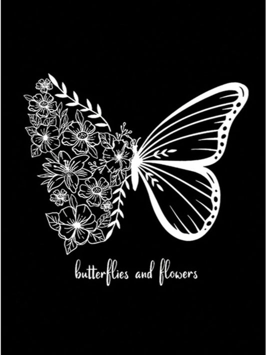 Moletom Blusa de Frio Butterflies and Flowers Bolso Canguru Cordão Capuz 5281