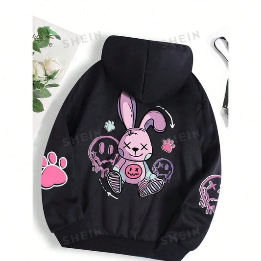 Moletom Canguru Gráfico de Cartoon Bolso Cordão Capuz