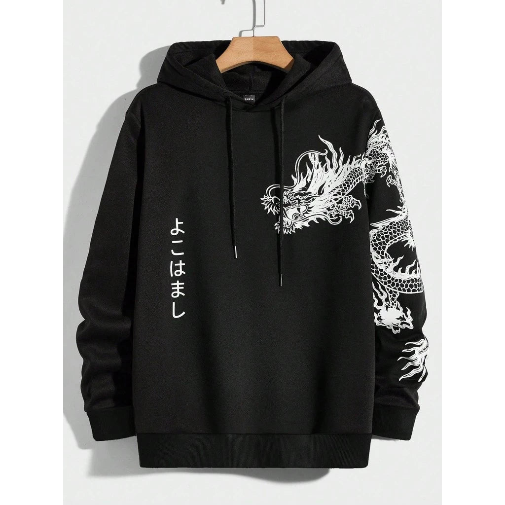 Blusa De Moletom Com Capuz Estampa De Dragão Japonês Streetwear Promoção Envio Rápido