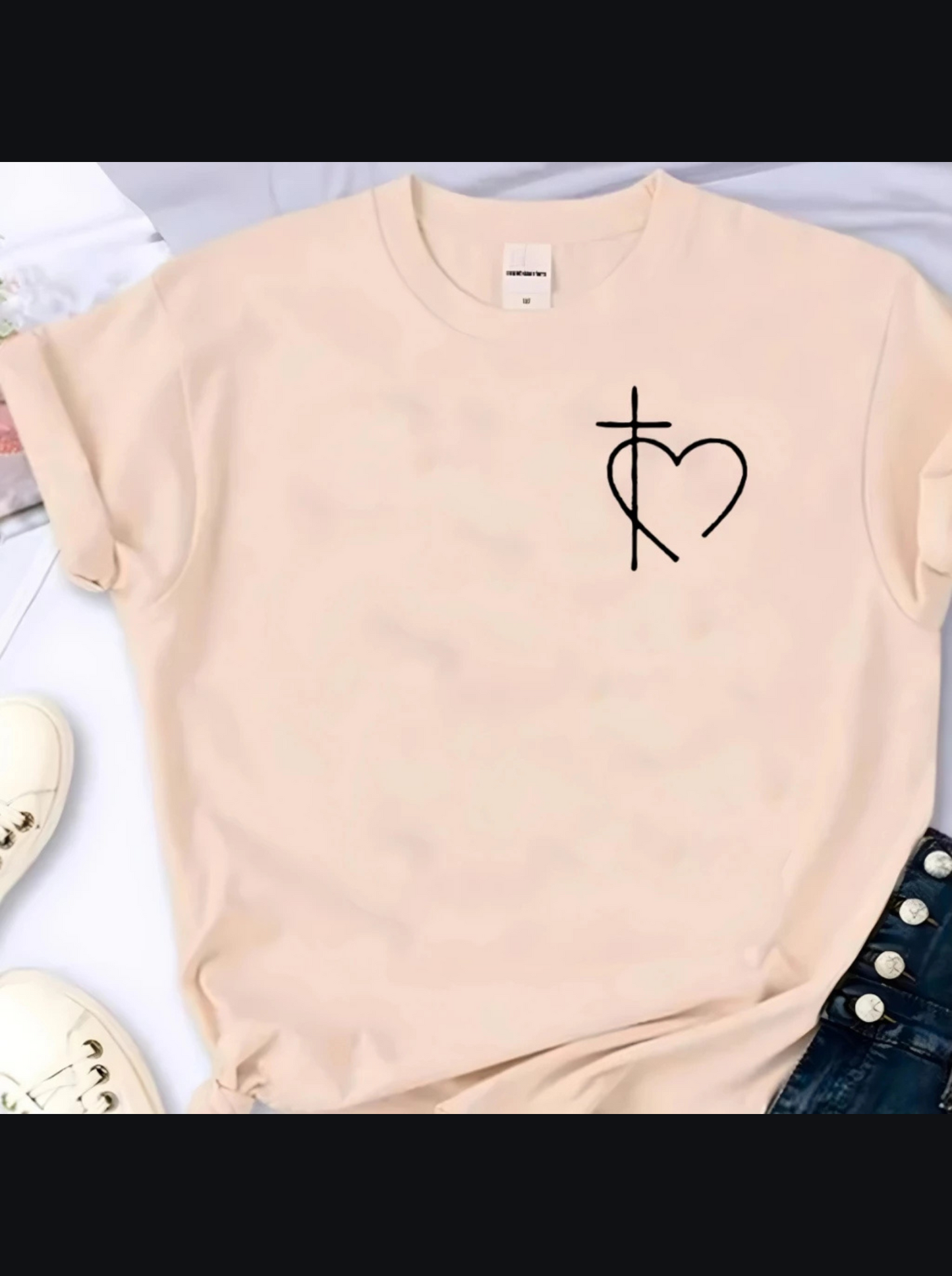 T-shirt Blusa Linda Coração Cruz Fé Camiseta Feminina Camisa