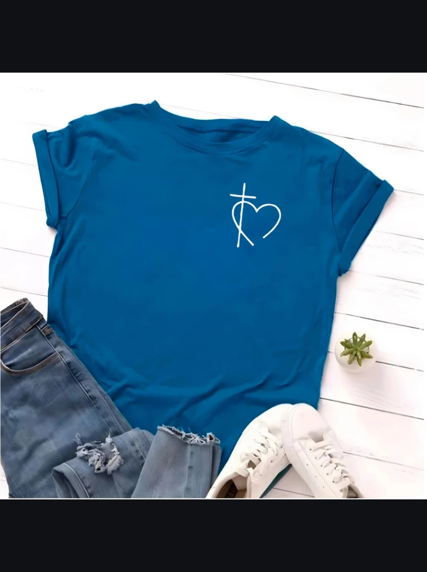 T-shirt Blusa Linda Coração Cruz Fé Camiseta Feminina Camisa