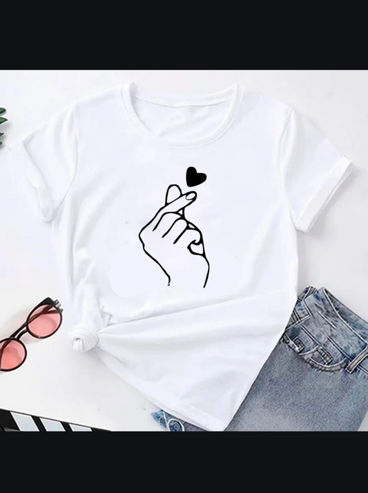 Blusa T-shirt Linda Estalos Coração Fofo Camiseta Feminina Camisa