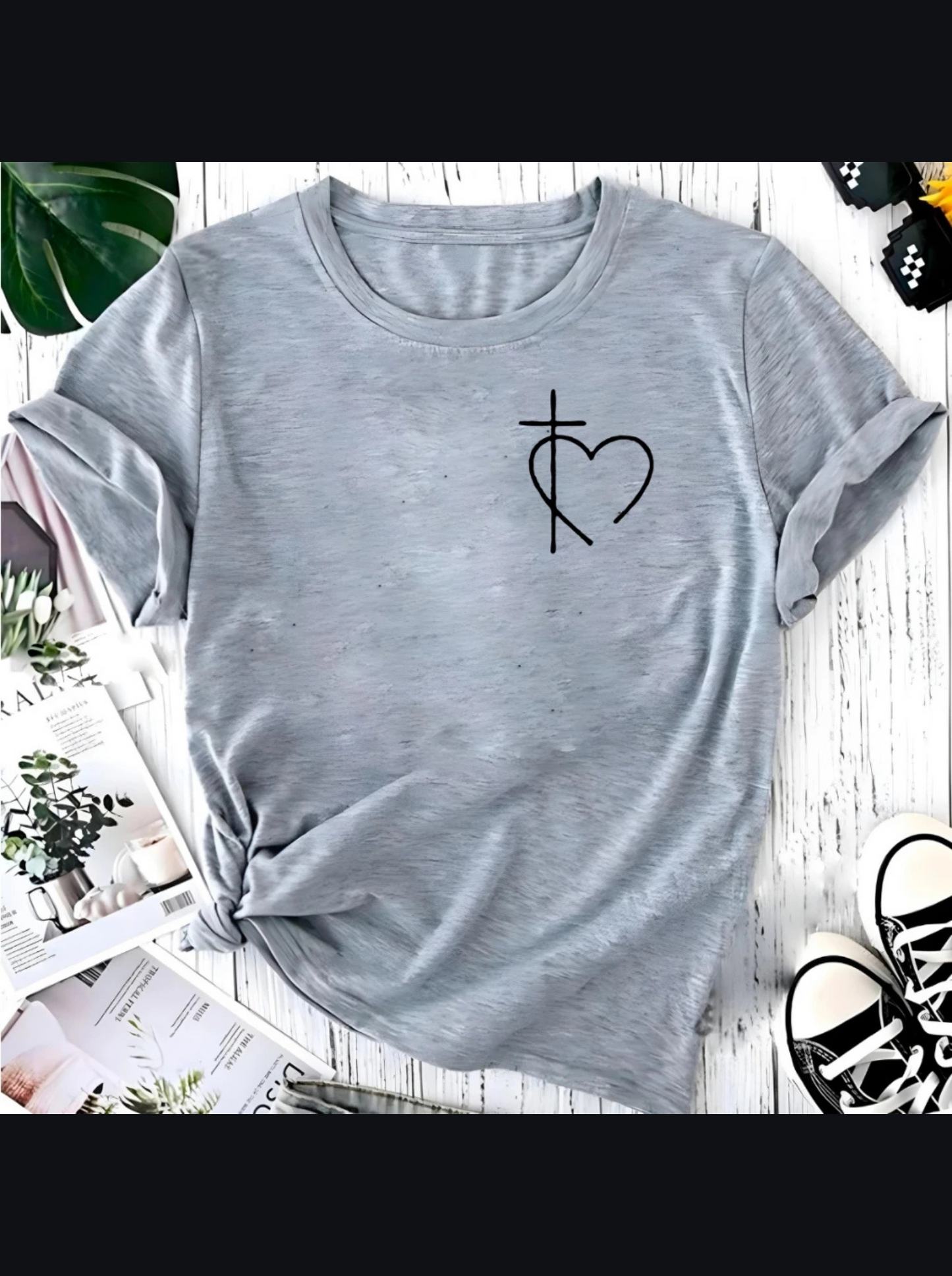 T-shirt Blusa Linda Coração Cruz Fé Camiseta Feminina Camisa