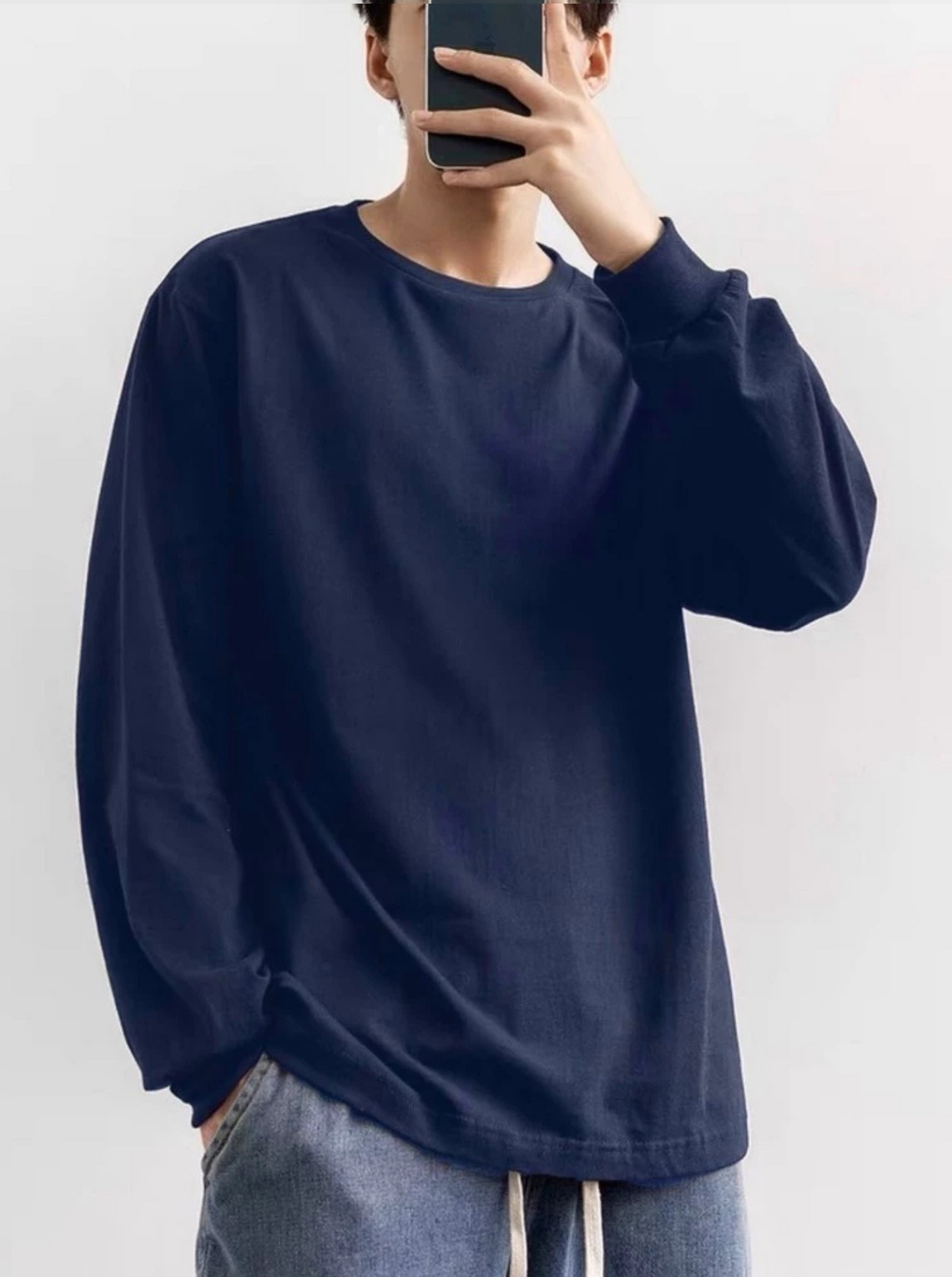 Camiseta Lisa Básica Manga Longa 100% Algodão Mlaha Premium Masculina Fio 30,1 Panteada Premium Gola Redonda