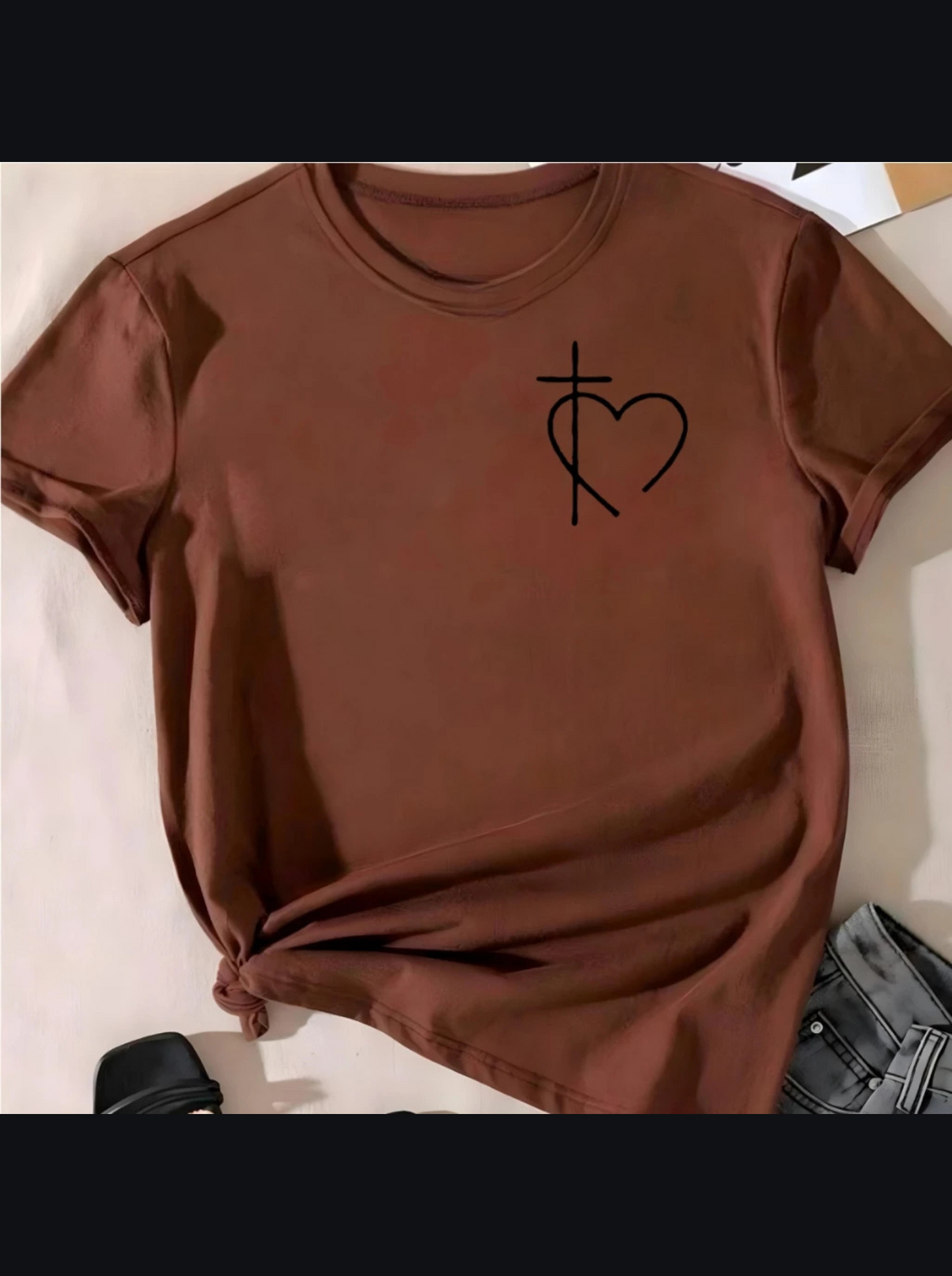 T-shirt Blusa Linda Coração Cruz Fé Camiseta Feminina Camisa