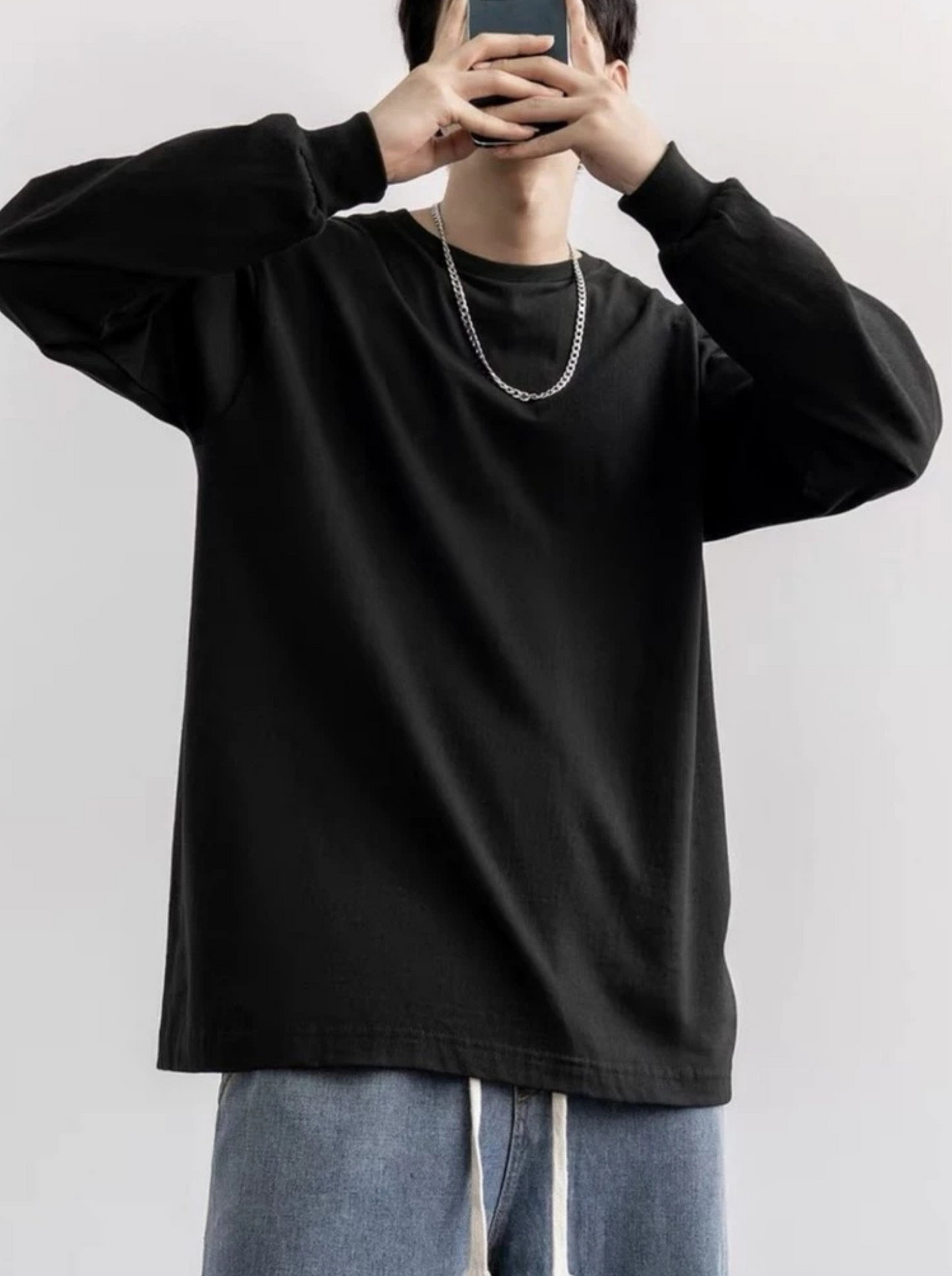 Camiseta Lisa Básica Manga Longa 100% Algodão Mlaha Premium Masculina Fio 30,1 Panteada Premium Gola Redonda