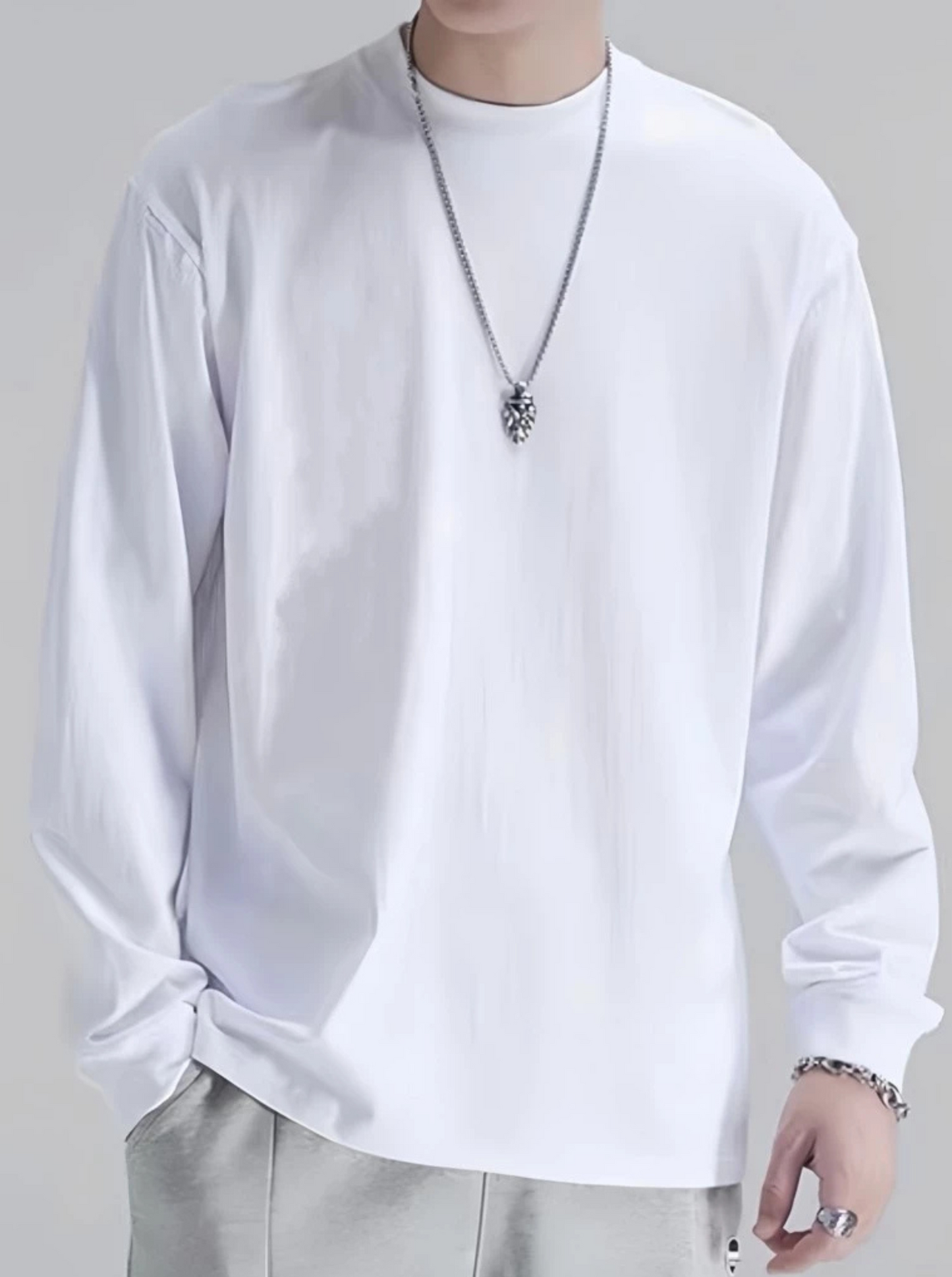 Camiseta Lisa Básica Manga Longa 100% Algodão Mlaha Premium Masculina Fio 30,1 Panteada Premium Gola Redonda