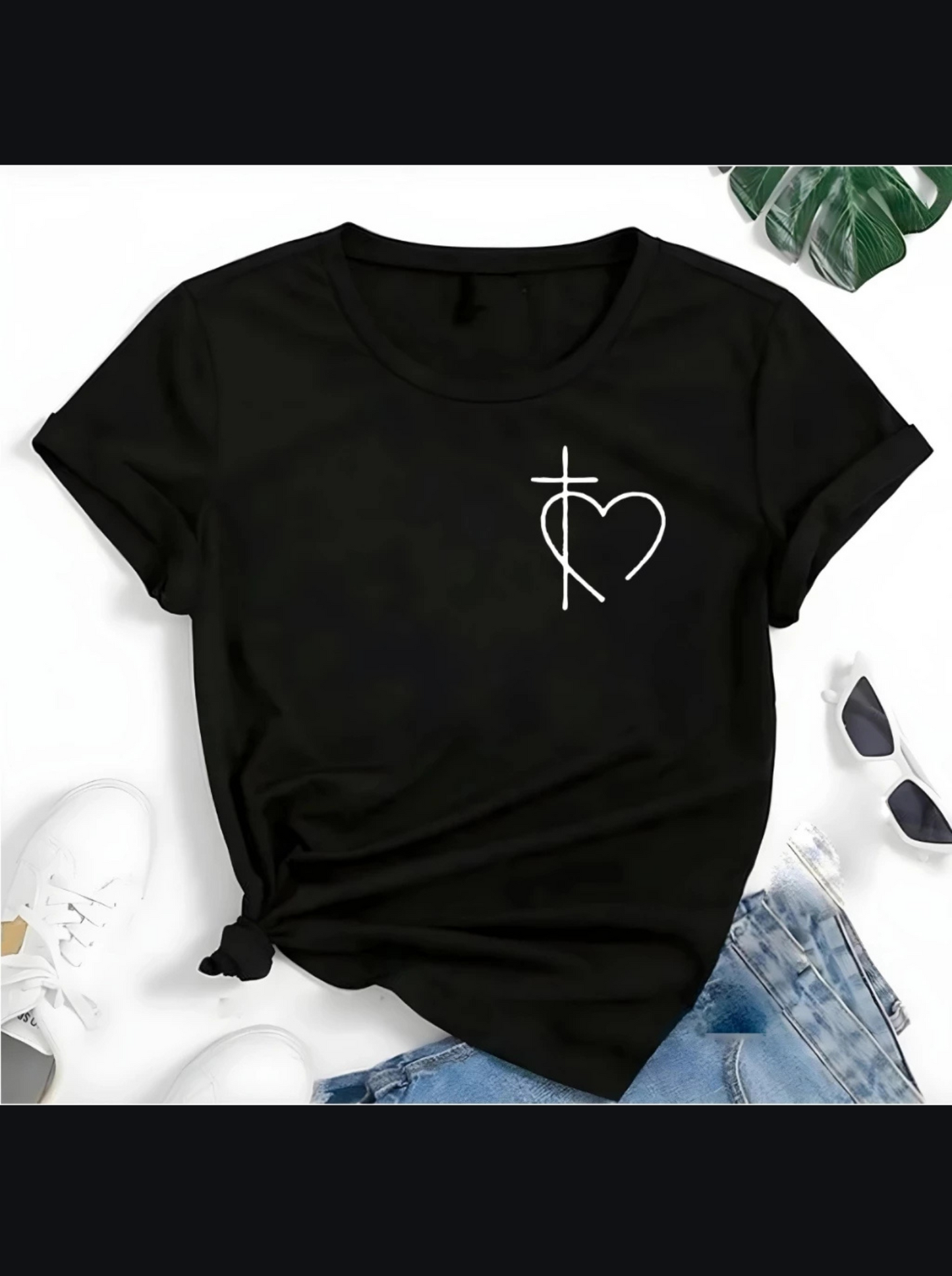 T-shirt Blusa Linda Coração Cruz Fé Camiseta Feminina Camisa