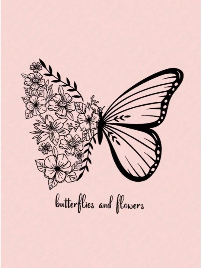 Moletom Blusa de Frio Butterflies and Flowers Bolso Canguru Cordão Capuz 5281