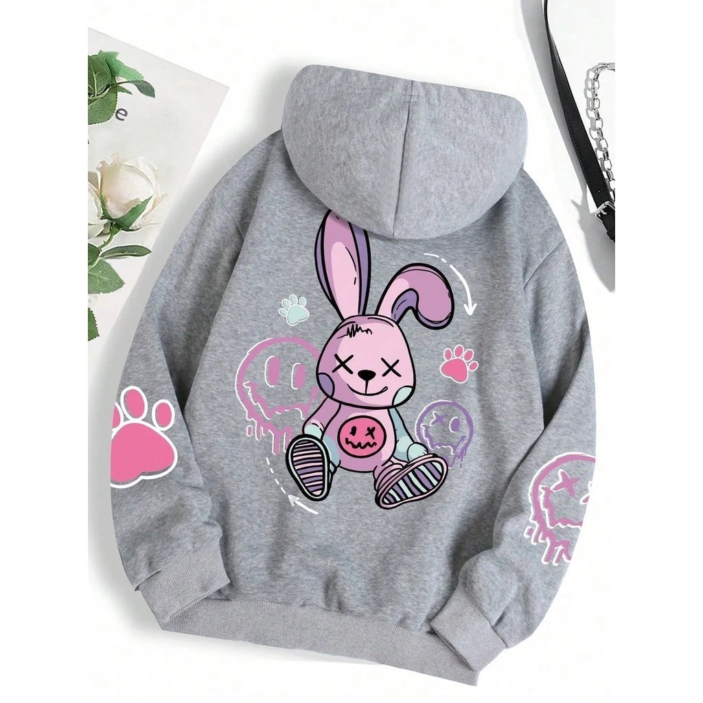 Moletom Canguru Gráfico de Cartoon Bolso Cordão Capuz