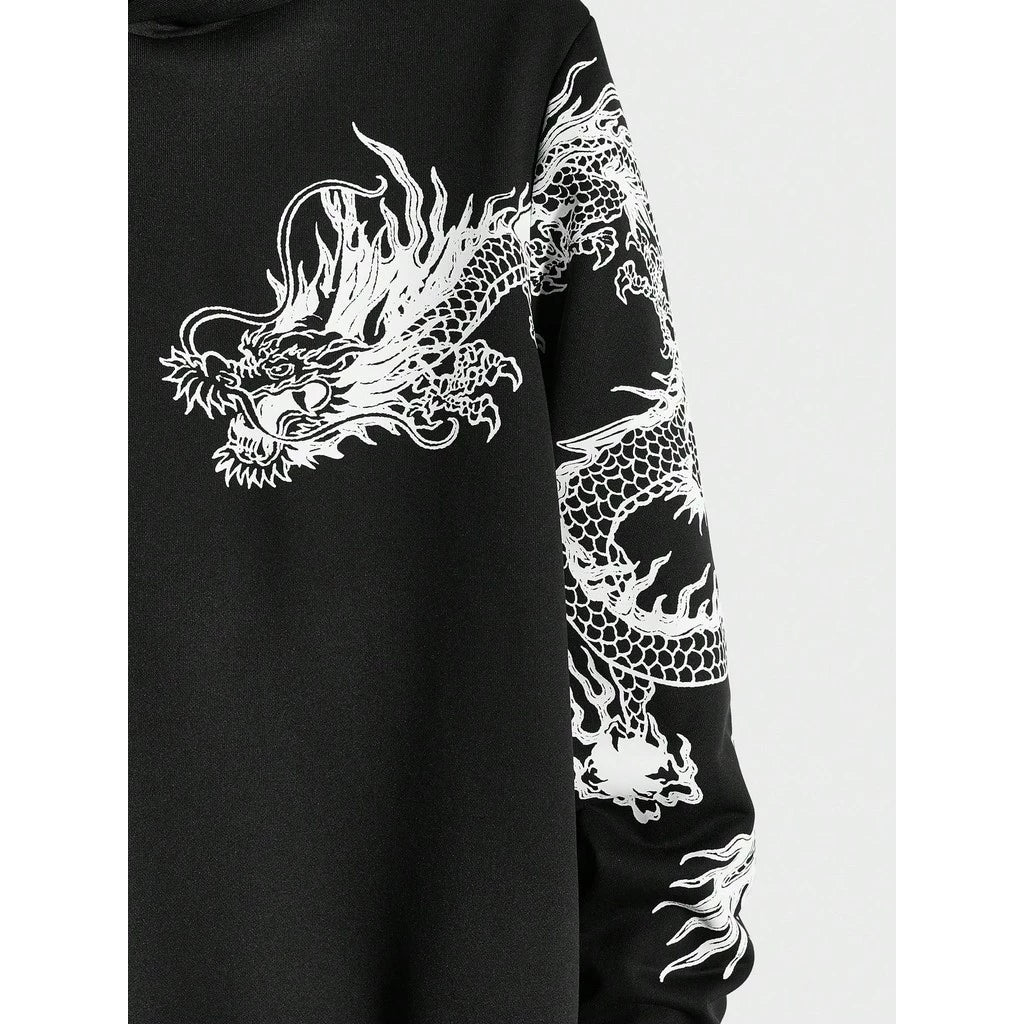 Blusa De Moletom Com Capuz Estampa De Dragão Japonês Streetwear Promoção Envio Rápido