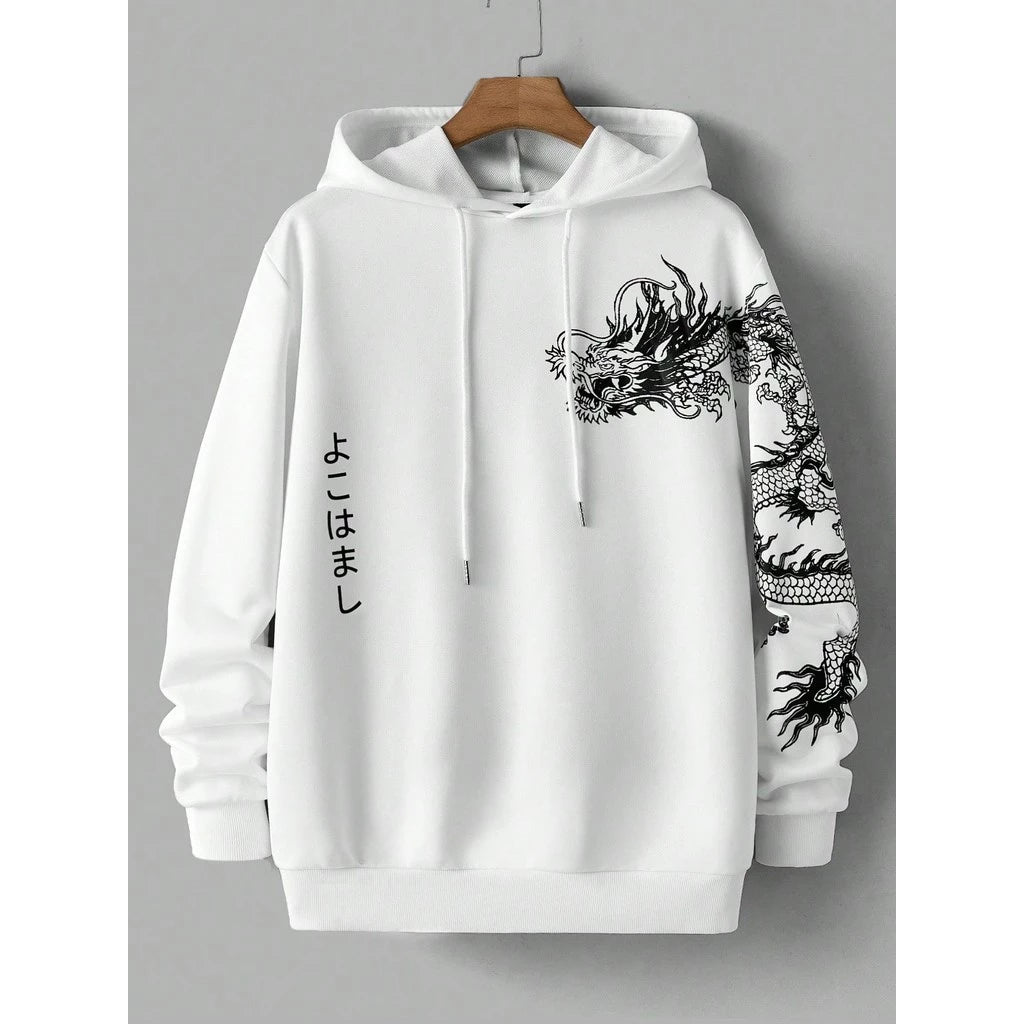 Blusa De Moletom Com Capuz Estampa De Dragão Japonês Streetwear Promoção Envio Rápido