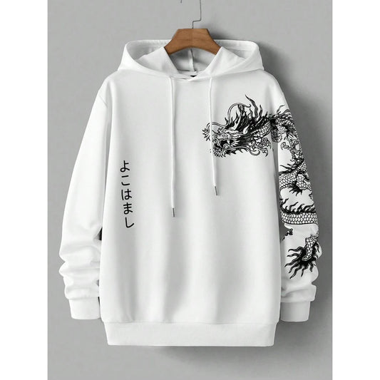 Blusa De Moletom Com Capuz Estampa De Dragão Japonês Streetwear Promoção Envio Rápido
