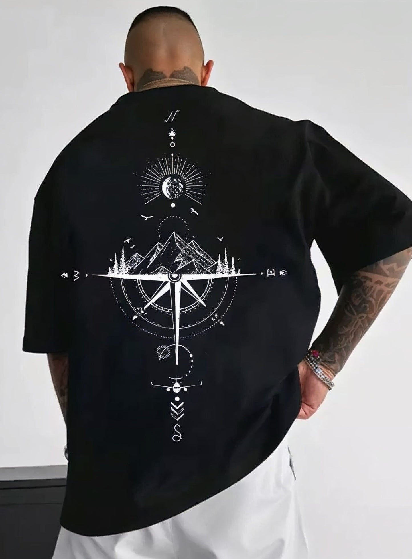 Camiseta Básica Bússola (ESCUDO) E (COSTAS) Masculina Feminina Algodão Camisa Costura Reforçada Unissex StreetWear