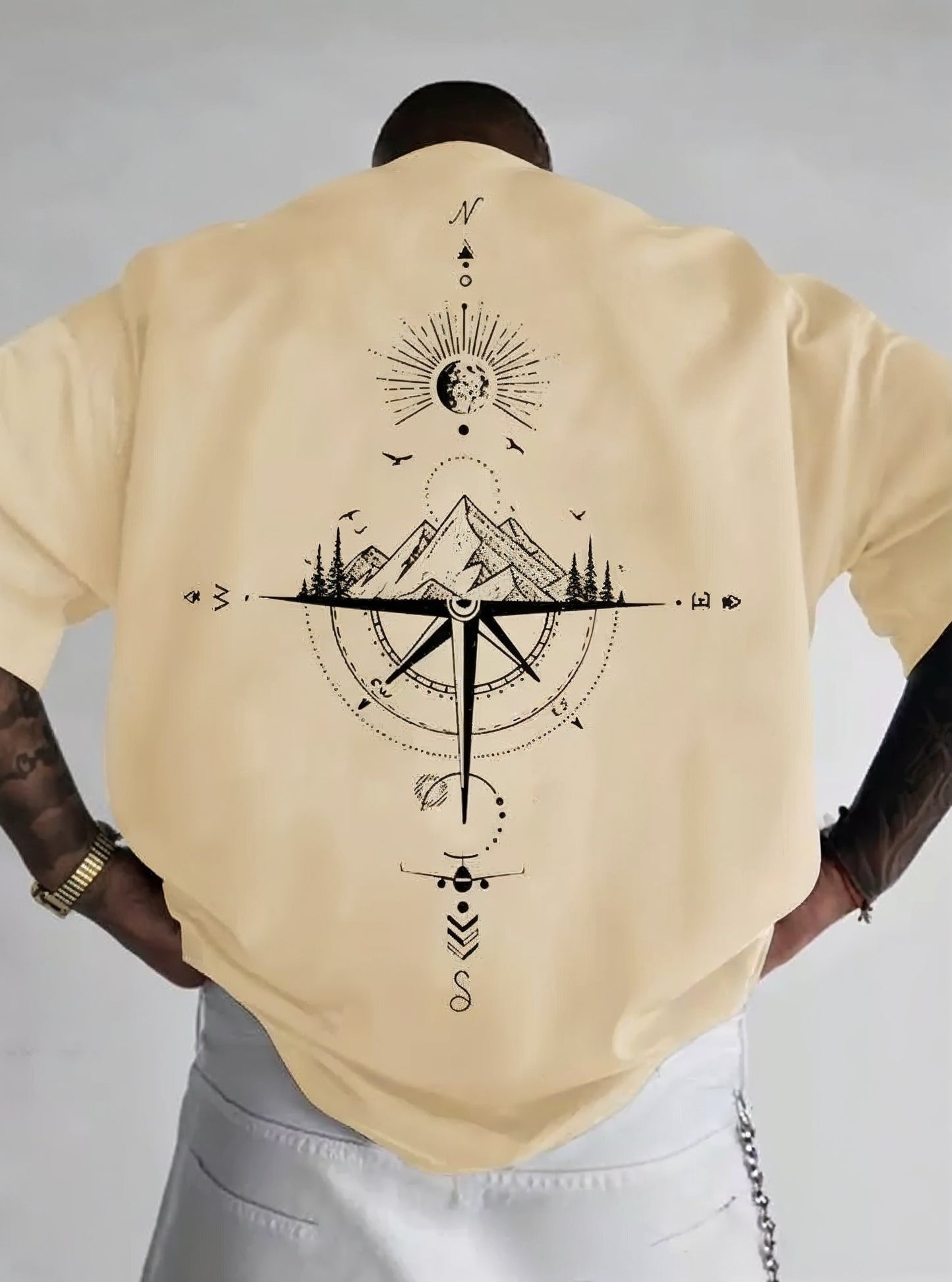 Camiseta Básica Bússola (ESCUDO) E (COSTAS) Masculina Feminina Algodão Camisa Costura Reforçada Unissex StreetWear